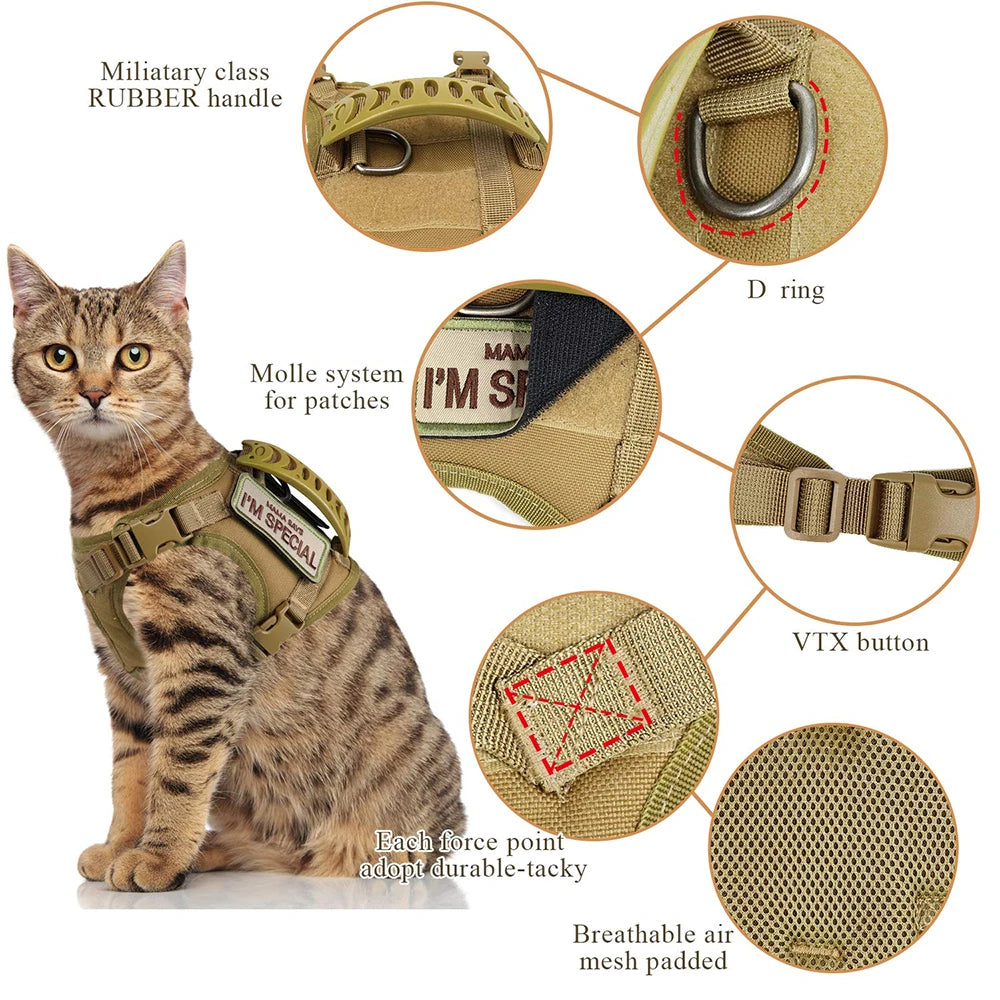 Tactical Cat Harness with Leash and Patches