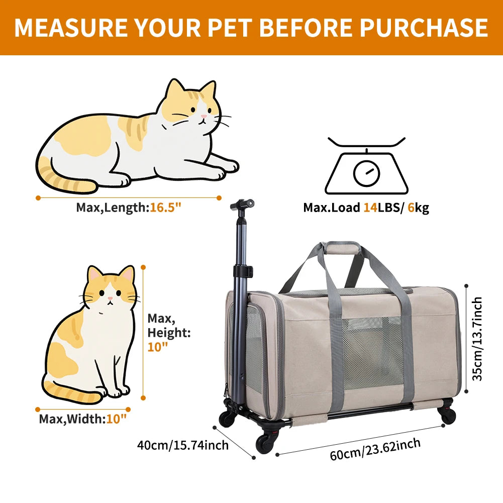 Airline-Approved Double Cat Travel Trolley with Wheels