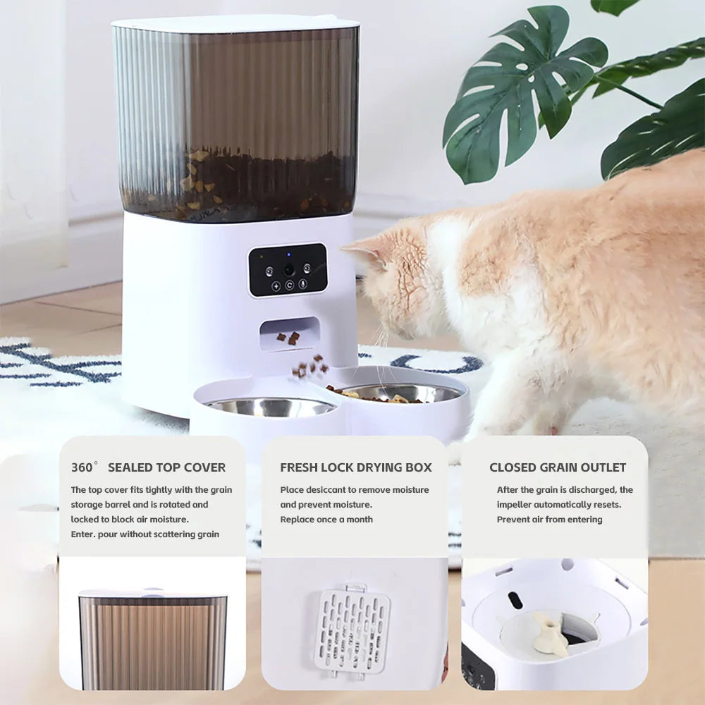 Fur&Fun - Automatic WiFi Cat Feeder with Camera, 5L Stainless Steel Bowl